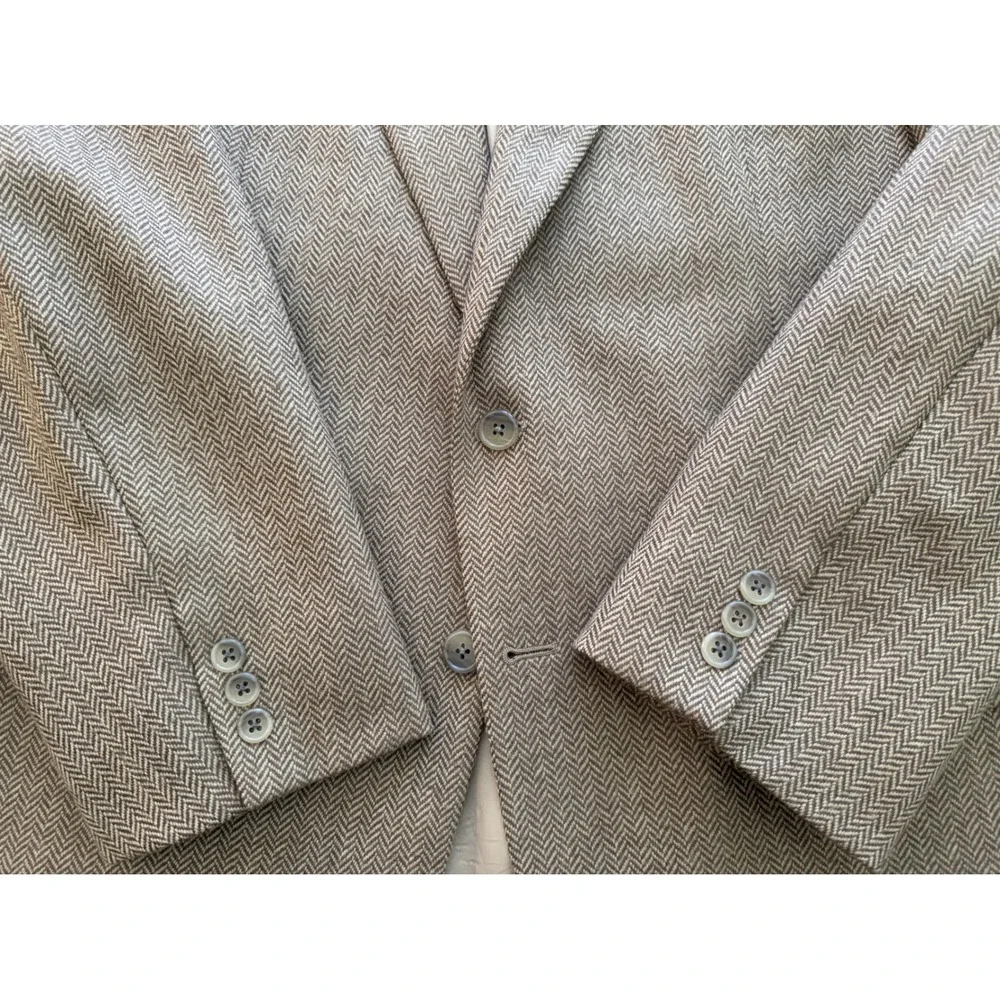 Alan Lebow Herringbone Sport‎ Coat Mens 44R Tan Wool Cashmere Blazer Jacket